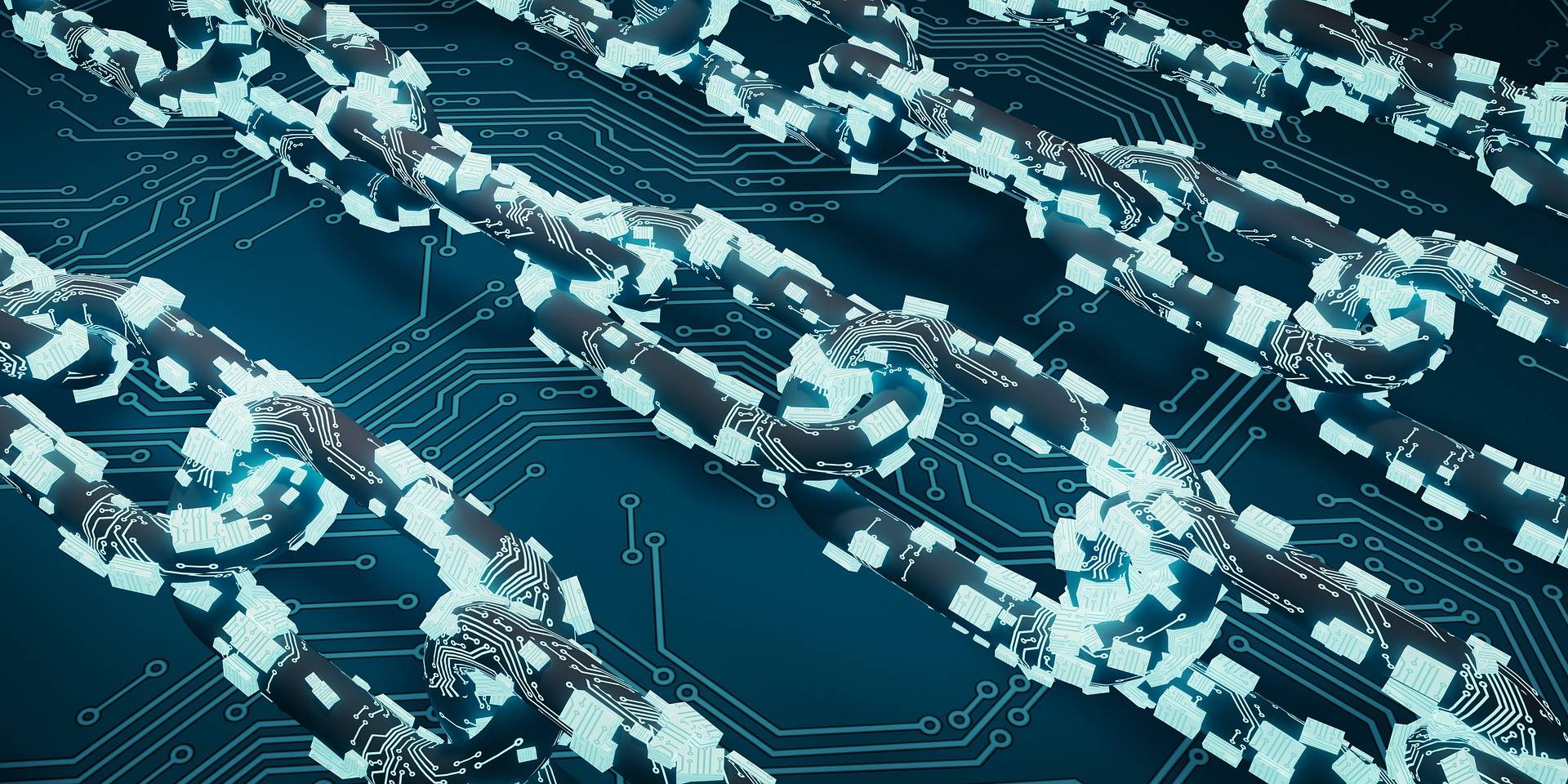 Nahaufnahme digitaler Kettenglieder auf einer Platine – so werden Blöcke auf der BNB Smart Chain miteinander verkettet, die ein BNB Explorer indexiert